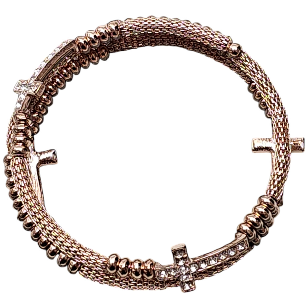 Memory Wire Bracelet Cross Rose Gold Tone Christian Catholic Religous - Picture 2 of 3
